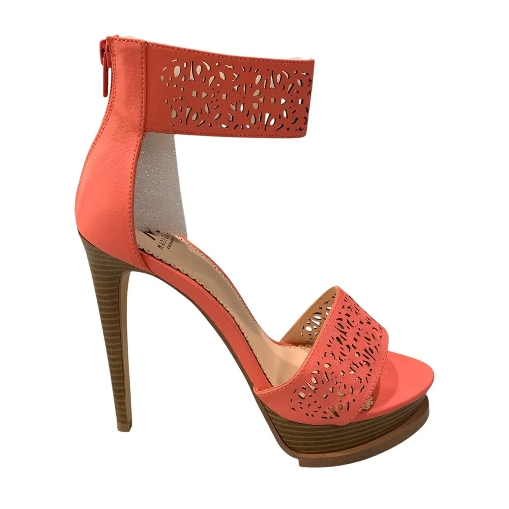 Madison by‎ Shoedazzle Gloria Coral Stiletto Heels Sandals Size 8 Ankle Strap